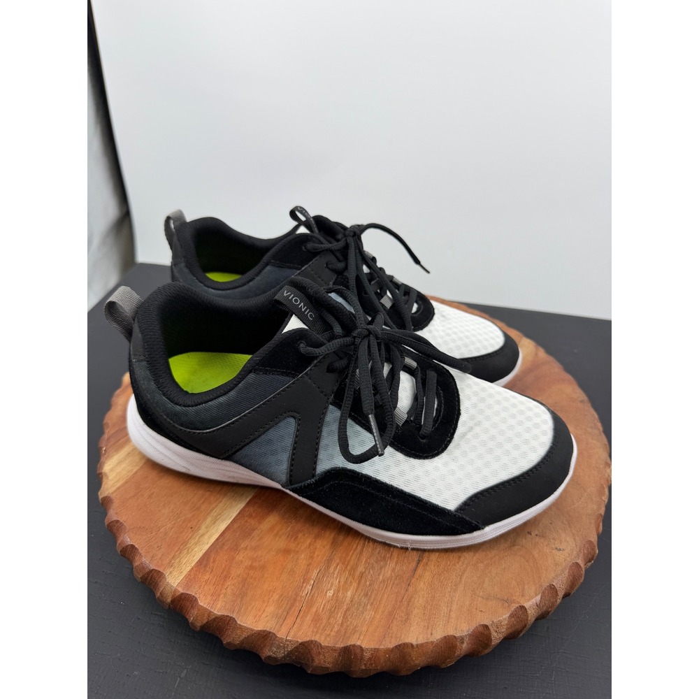 Vionic Chance Sneakers Women 8.5 Wide Black White Mesh Orthotic Walking Shoes